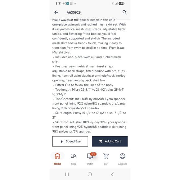 Isaac Mizrahi Size Plus 18 Black One Piece Swimsuit & Mesh Skirt A635929 NWT - Picture 12 of 13